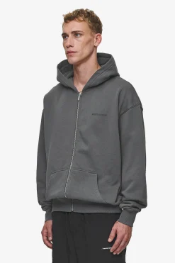 Pegador Hoodies|Zip Hoodies|Colne Logo Oversized Sweat Jacket Washed Anthracite Black
