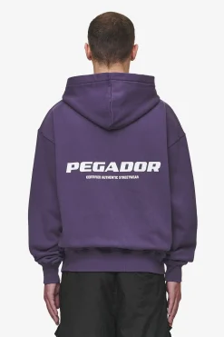 Pegador Hoodies|Zip Hoodies|Colne Logo Oversized Sweat Jacket Washed Deep Purple White