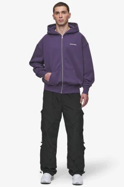 Pegador Hoodies|Zip Hoodies|Colne Logo Oversized Sweat Jacket Washed Deep Purple White