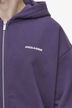 Pegador Hoodies|Zip Hoodies|Colne Logo Oversized Sweat Jacket Washed Deep Purple White