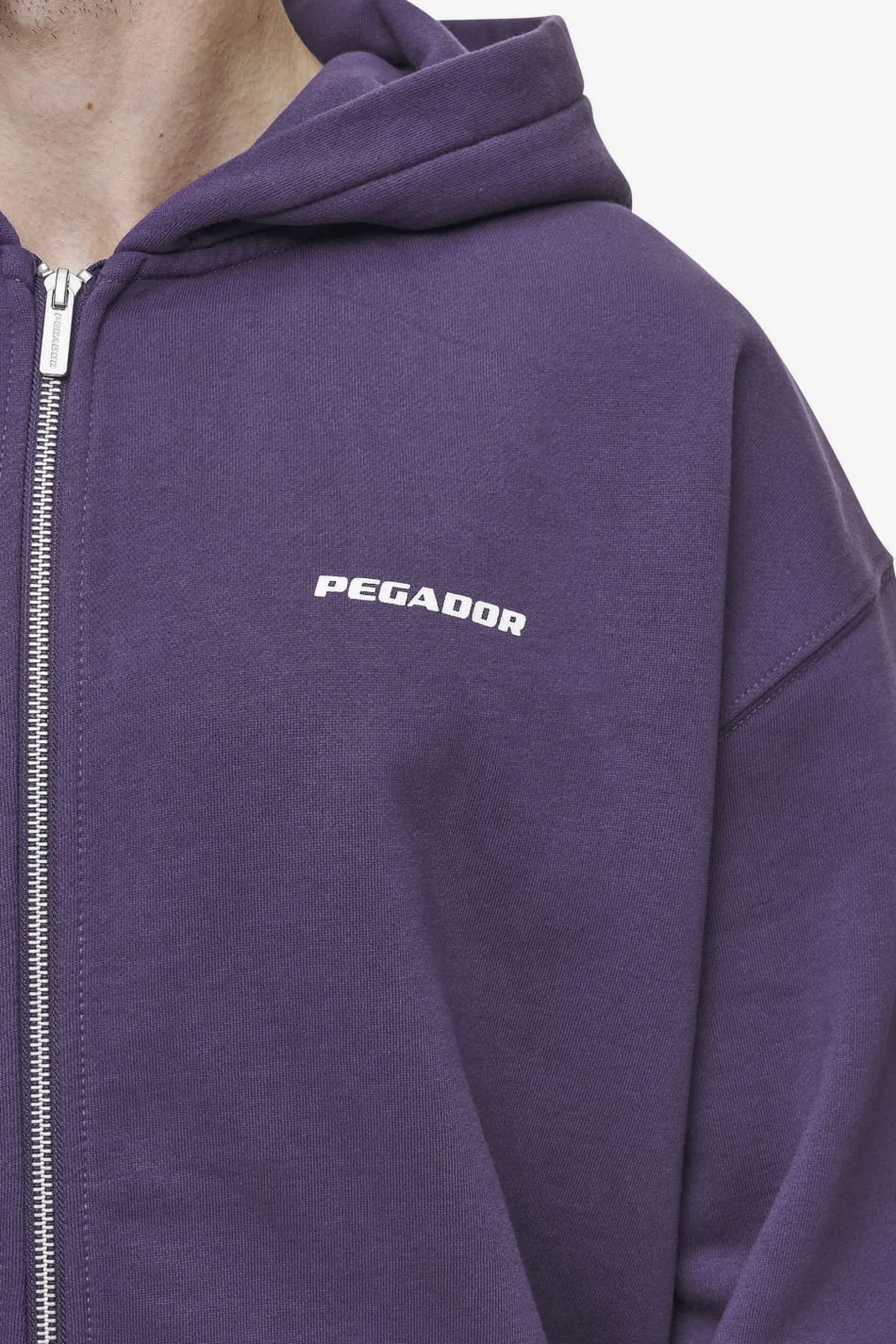 Pegador Hoodies|Zip Hoodies|Colne Logo Oversized Sweat Jacket Washed Deep Purple White