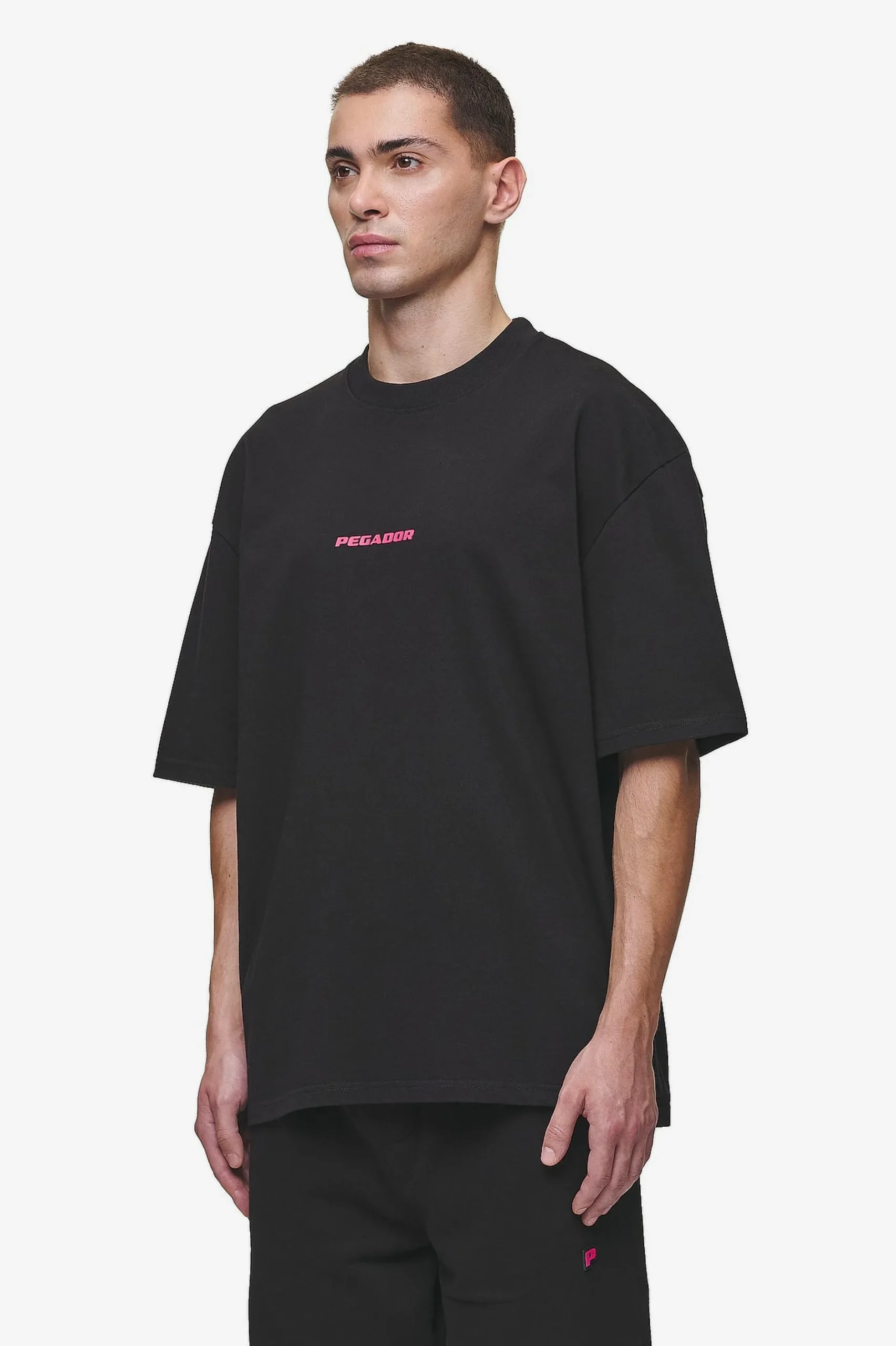 Pegador Tees|Colne Logo Oversized Tee Washed Black Virtual Pink
