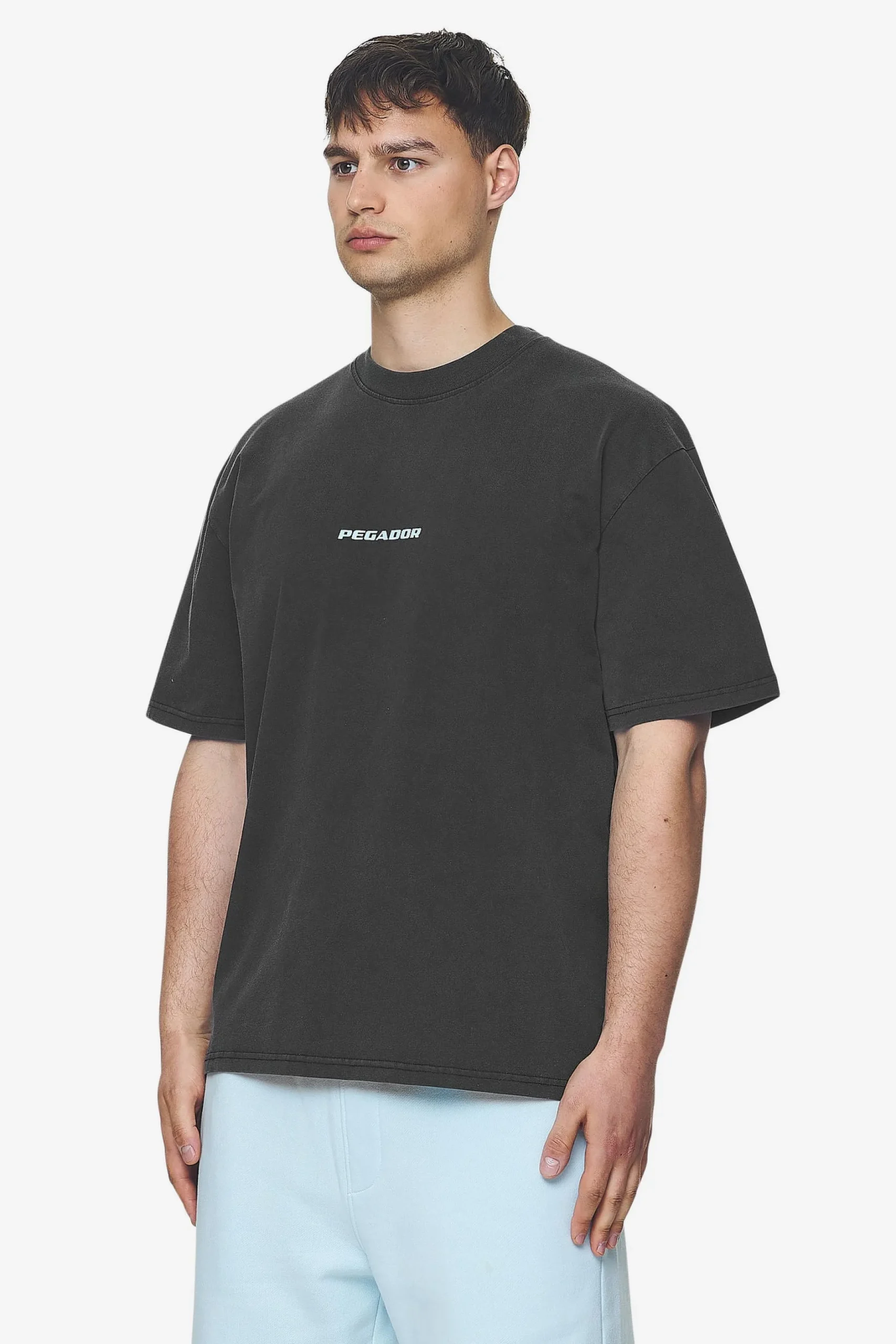 Pegador Tees|Colne Logo Oversized Tee Baby Blue Vintage black