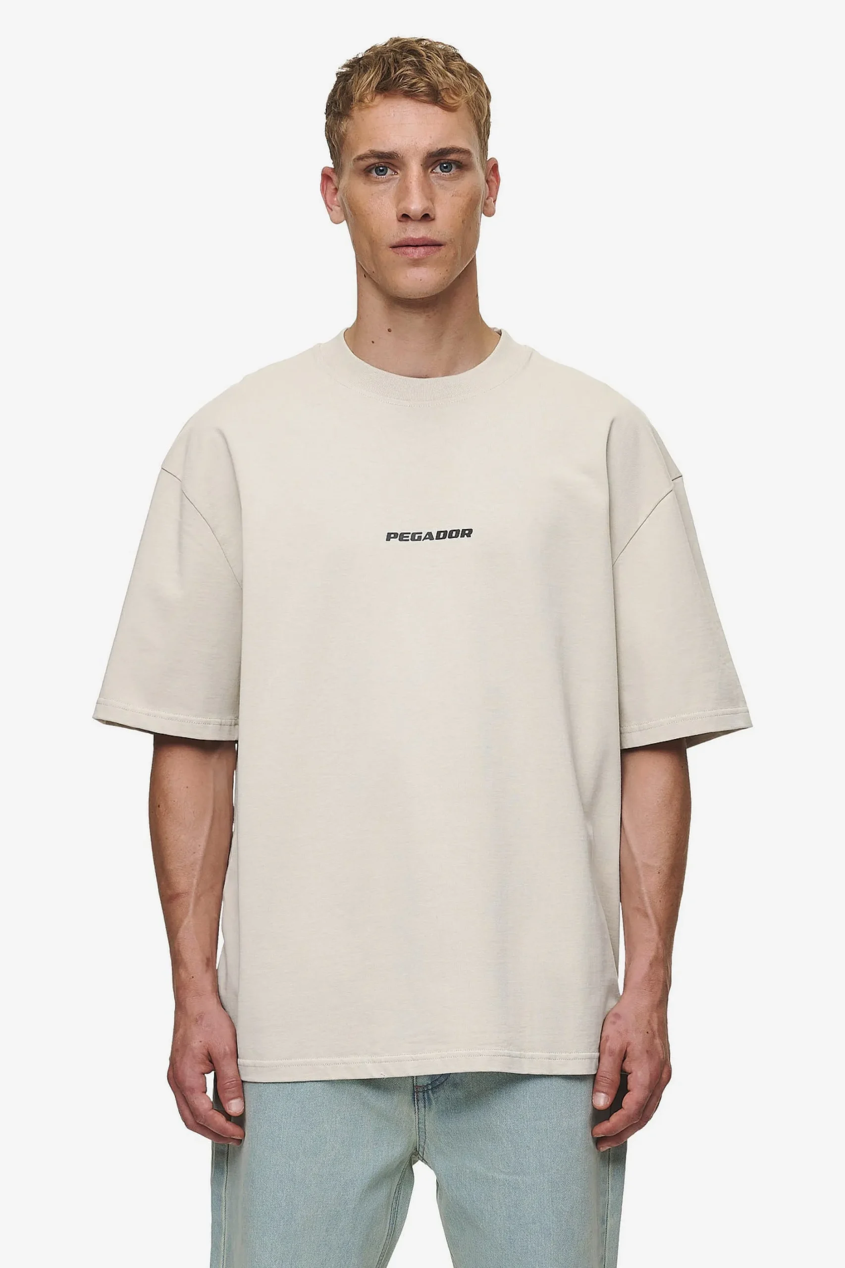 Pegador Tees|Colne Logo Oversized Tee Washed Light Beige Anthracite