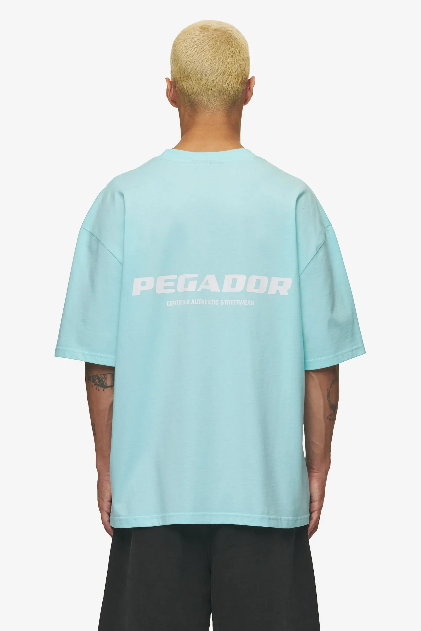 Pegador Tees|Colne Logo Oversized Tee White Washed sky blue