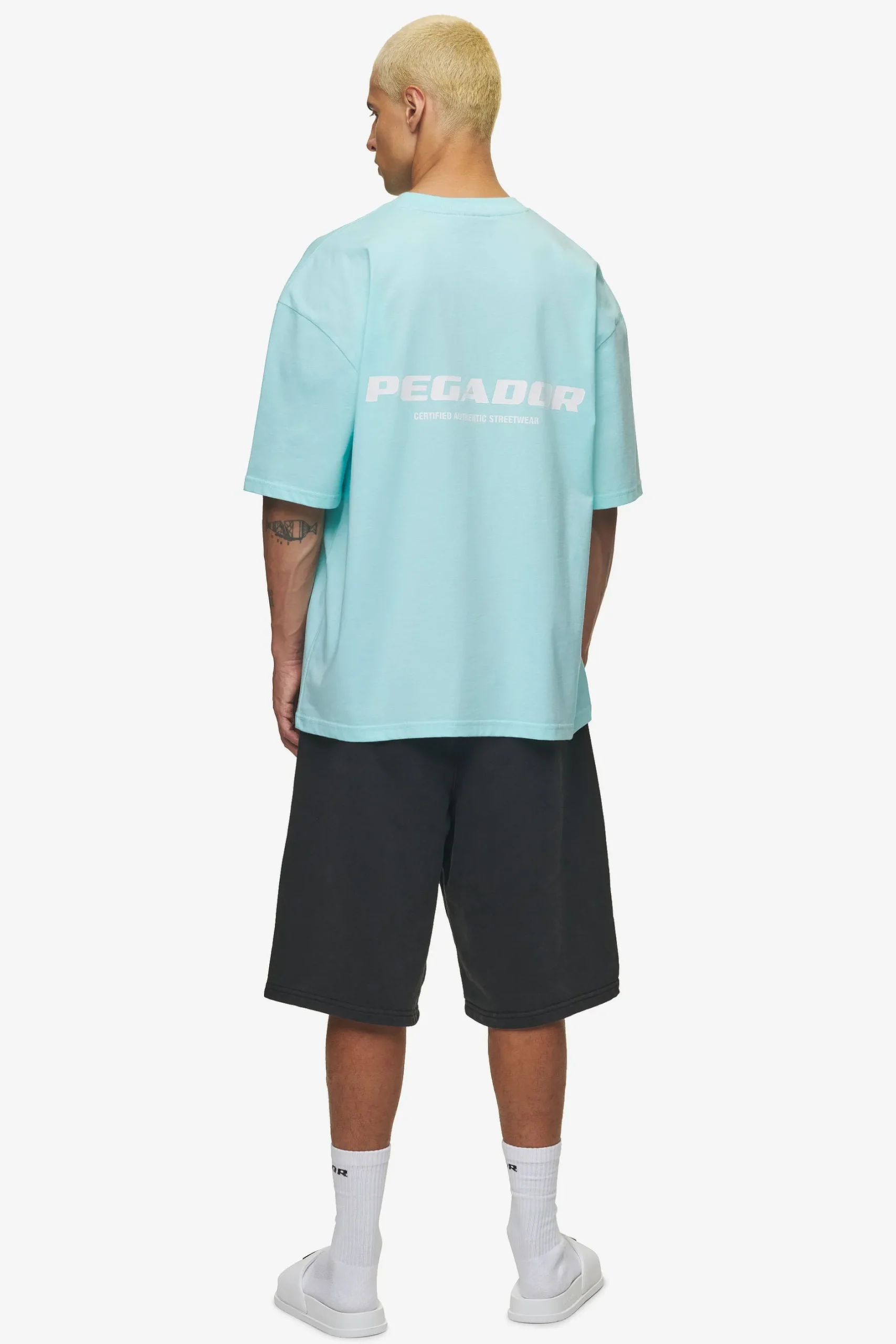 Pegador Tees|Colne Logo Oversized Tee White Washed sky blue
