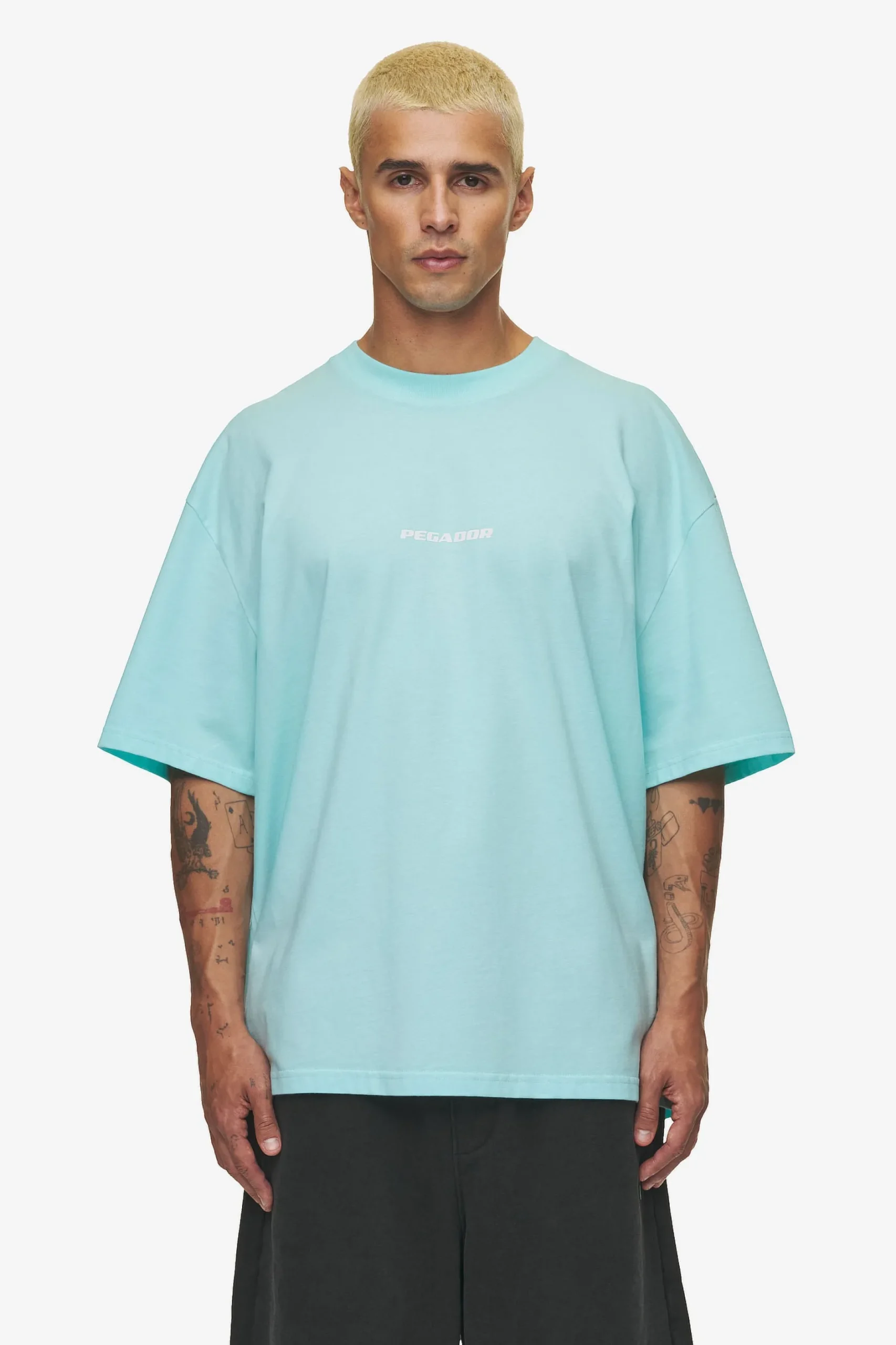 Pegador Tees|Colne Logo Oversized Tee White Washed sky blue