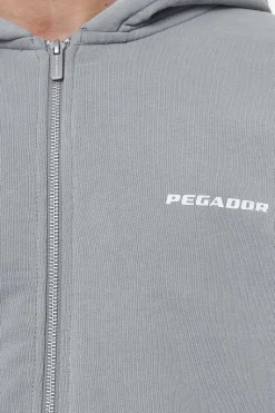 Pegador Hoodies|Zip Hoodies|Colne Terry Logo Oversized Sweat Jacket Heavy Washed Cool Grey