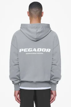 Pegador Hoodies|Zip Hoodies|Colne Terry Logo Oversized Sweat Jacket Heavy Washed Cool Grey