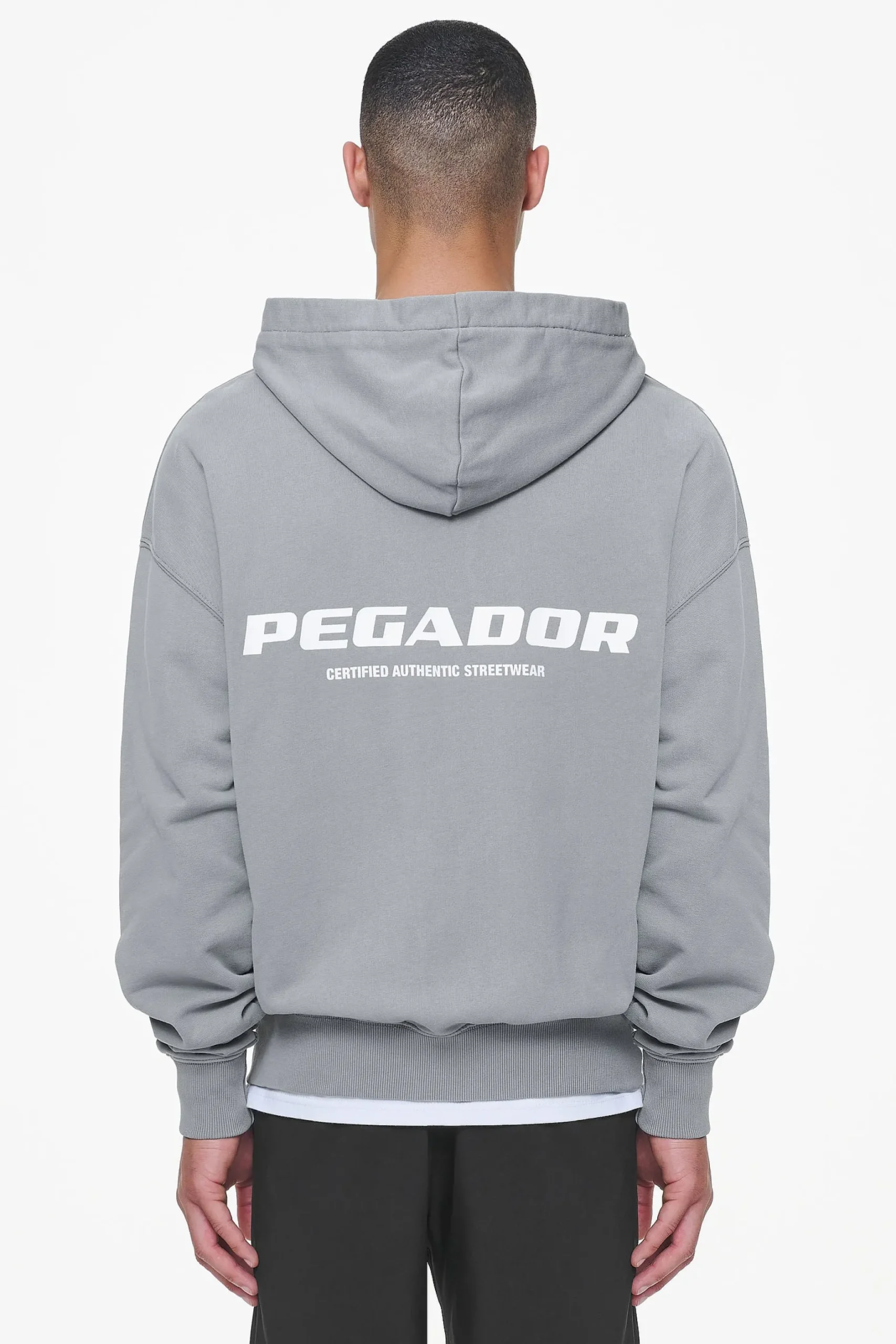 Pegador Hoodies|Zip Hoodies|Colne Terry Logo Oversized Sweat Jacket Heavy Washed Cool Grey