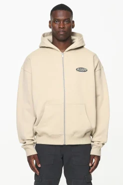 Pegador Hoodies|Zip Hoodies|County Oversized Sweat Jacket Vintage Washed Kingdom Beige