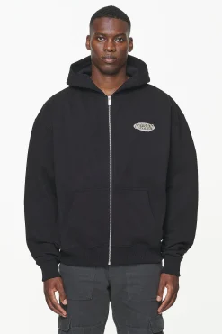 Pegador Hoodies|Zip Hoodies|County Oversized Sweat Jacket Vintage Washed Onyx Black