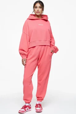 Pegador Hoodies|Culla Logo Oversized Cropped Hoodie Vintage Washed Strawberry