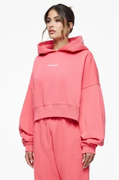Pegador Hoodies|Culla Logo Oversized Cropped Hoodie Vintage Washed Strawberry