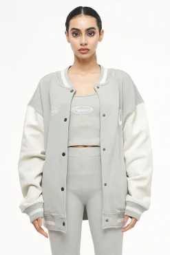 Pegador Jackets|Dale Oversized Varsity Jacket Vintage Washed Quiet Gray Angels Cream