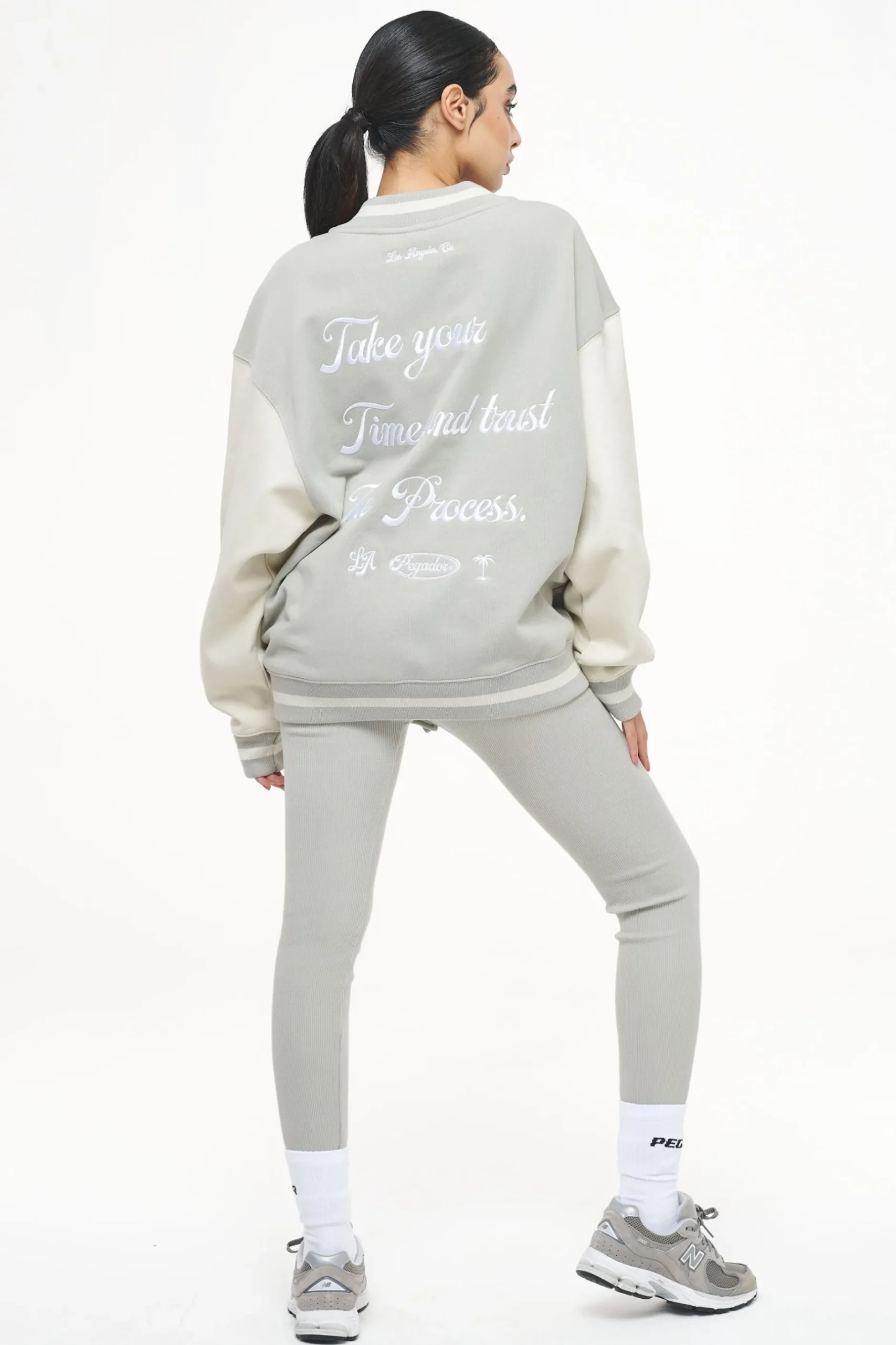 Pegador Jackets|Dale Oversized Varsity Jacket Vintage Washed Quiet Gray Angels Cream
