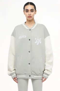 Pegador Jackets|Dale Oversized Varsity Jacket Vintage Washed Quiet Gray Angels Cream