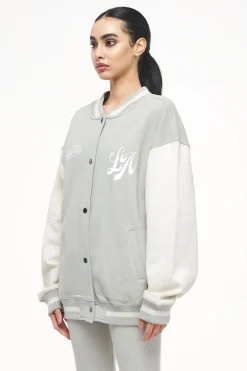 Pegador Jackets|Dale Oversized Varsity Jacket Vintage Washed Quiet Gray Angels Cream