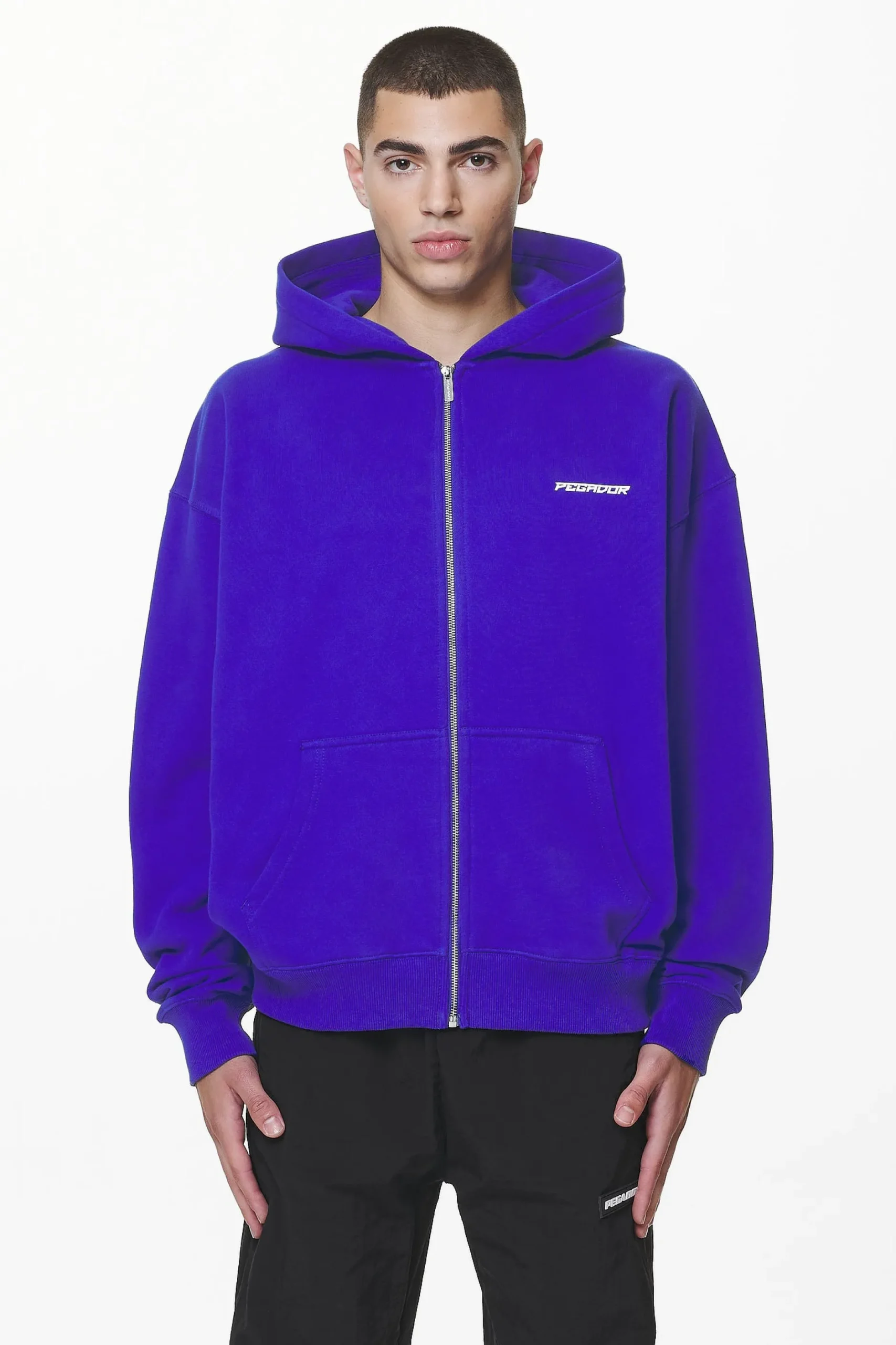 Pegador Hoodies|Zip Hoodies|Devon Oversized Sweat Jacket Washed Endless Blue