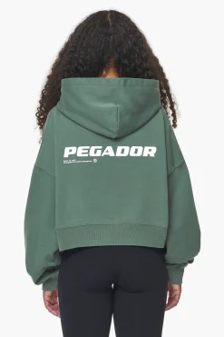 Pegador Hoodies|Dorothy Cropped Oversized Hoodie Vintage Washed Garden Green