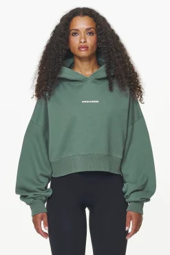 Pegador Hoodies|Dorothy Cropped Oversized Hoodie Vintage Washed Garden Green