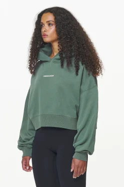 Pegador Hoodies|Dorothy Cropped Oversized Hoodie Vintage Washed Garden Green