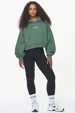 Pegador Hoodies|Dorothy Cropped Oversized Hoodie Vintage Washed Garden Green