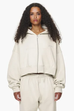 Pegador Hoodies|Zip Hoodies|Dorset Cropped Zip Hoodie Vintage Washed Bone White