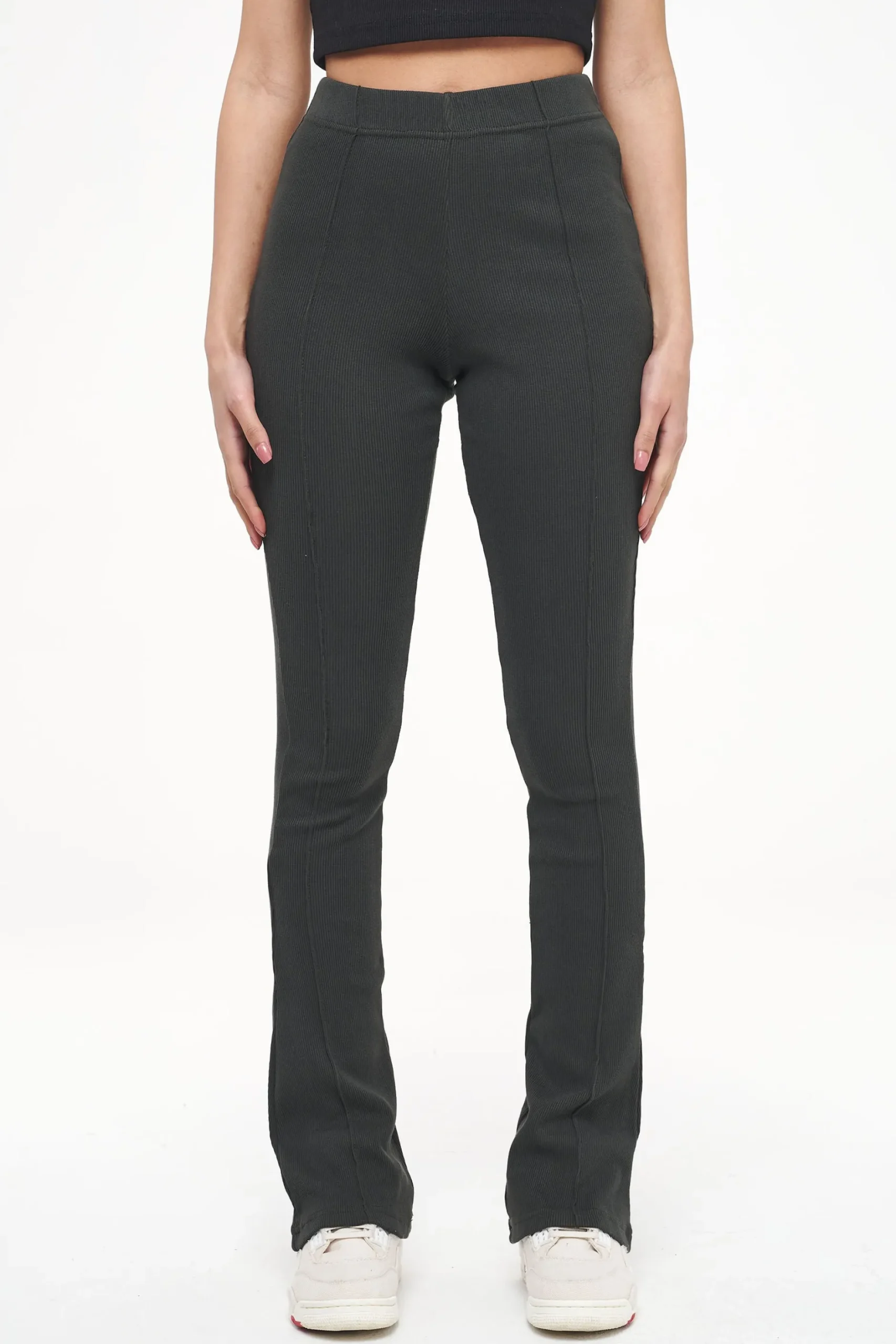 Pegador Leggings|Elida Rib Hip Strap Flared Leggings Vintage Washed Iron Grey