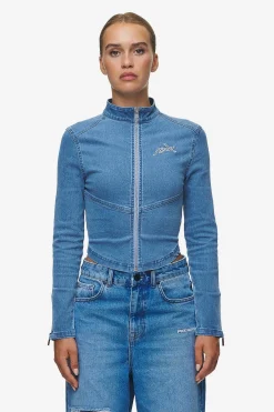 Pegador Tops|Elly Denim Biker Jacket Washed Blue