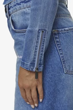 Pegador Tops|Elly Denim Biker Jacket Washed Blue