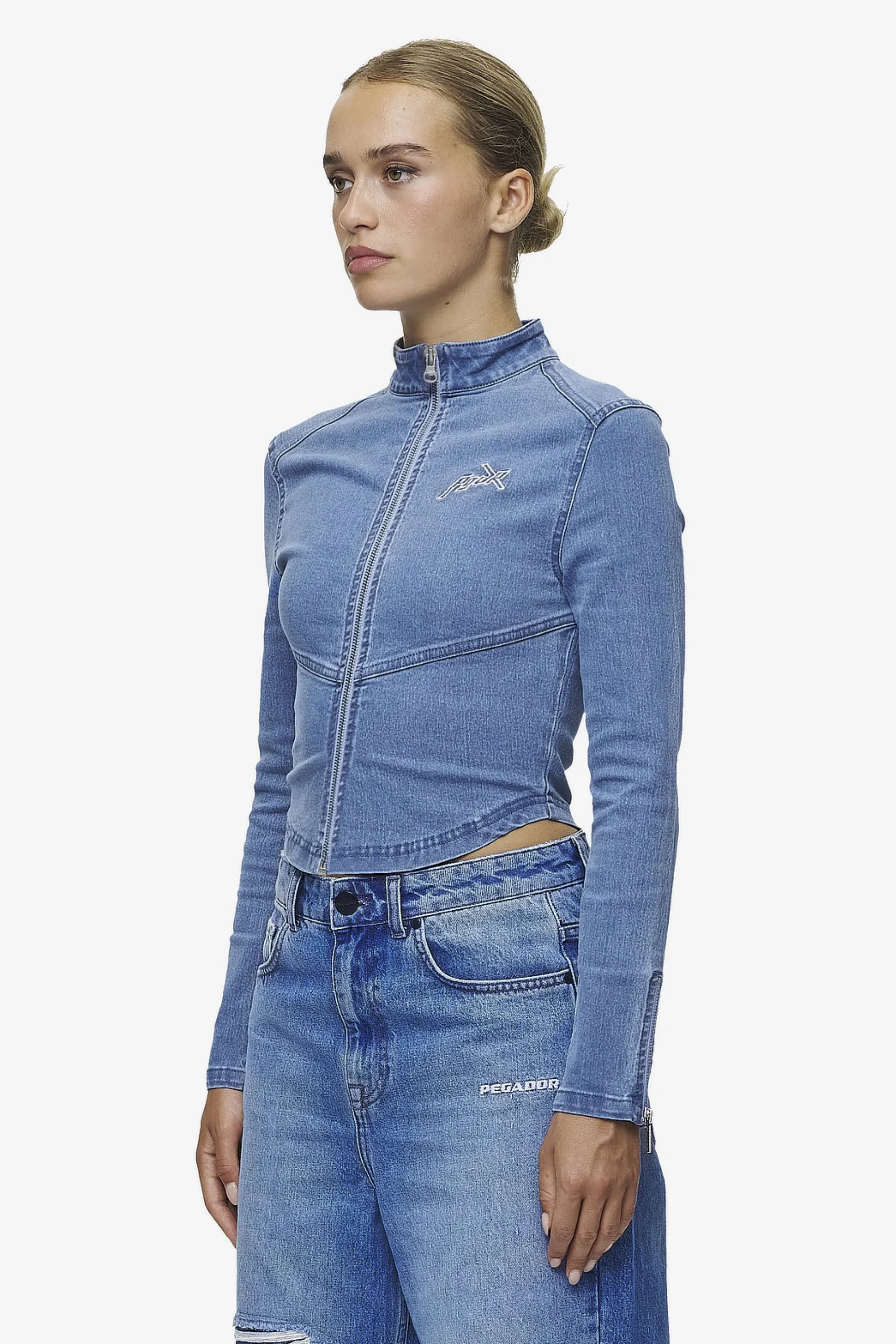 Pegador Tops|Elly Denim Biker Jacket Washed Blue