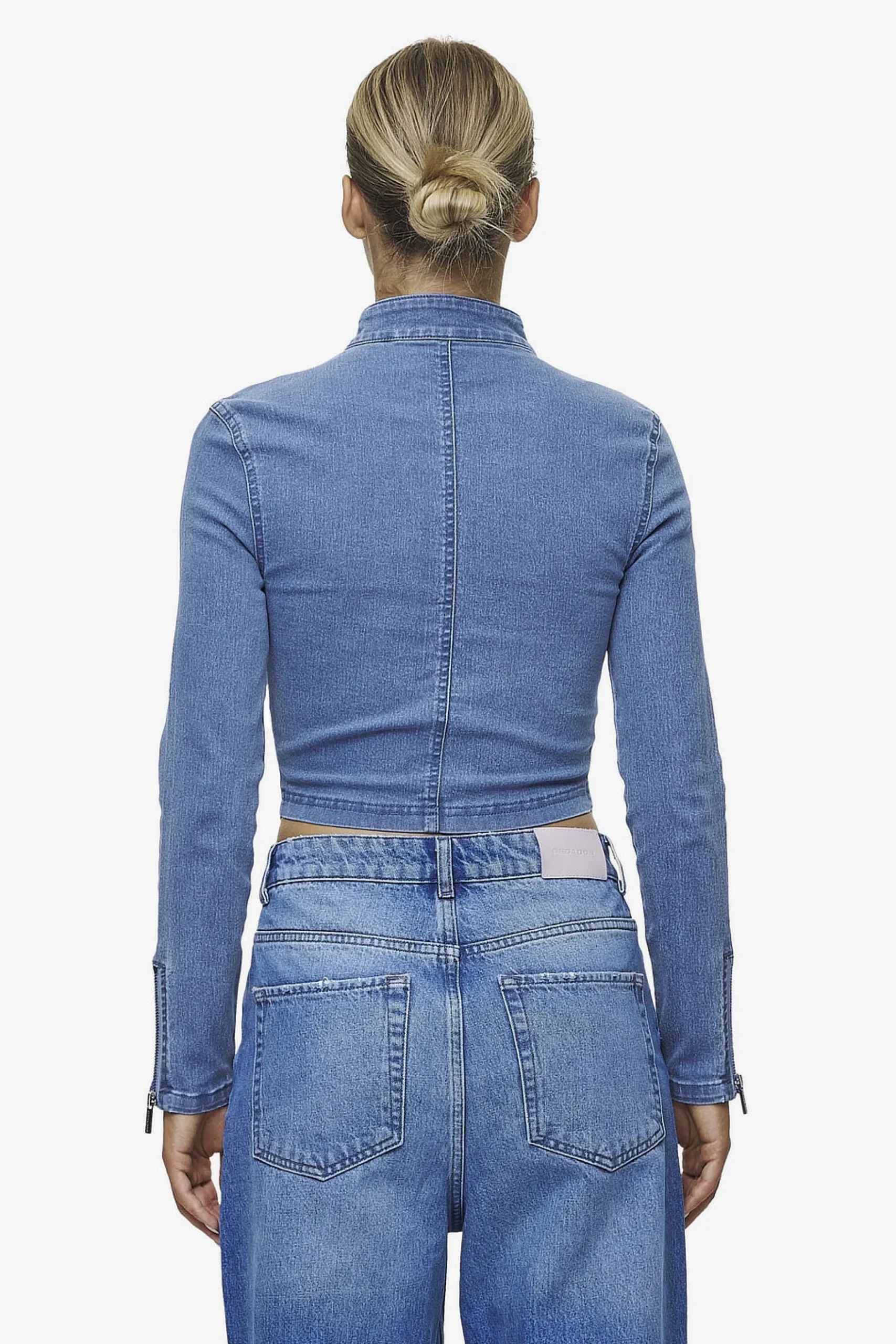 Pegador Tops|Elly Denim Biker Jacket Washed Blue