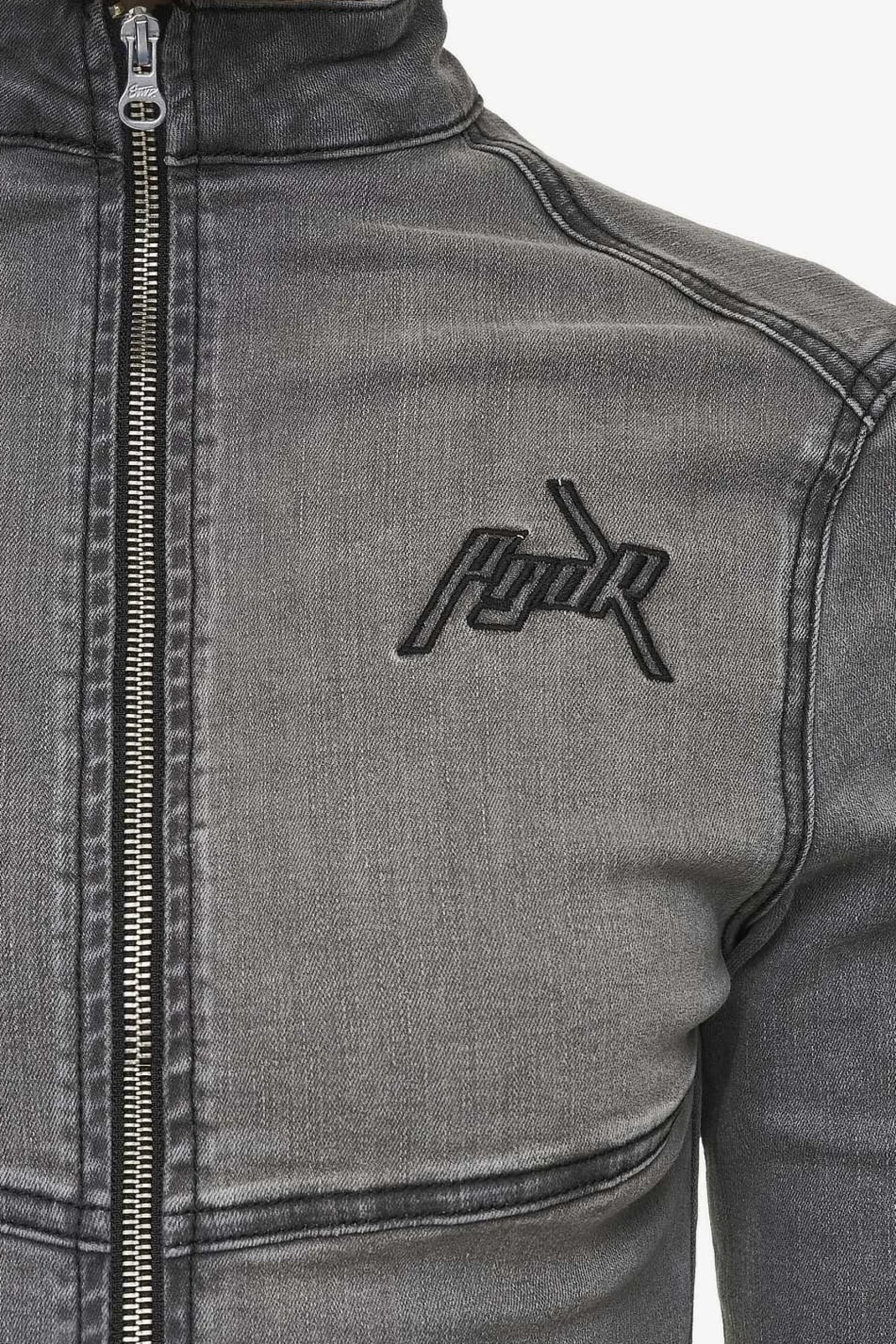 Pegador Tops|Elly Denim Biker Jacket Washed Deep Grey