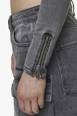 Pegador Tops|Elly Denim Biker Jacket Washed Deep Grey