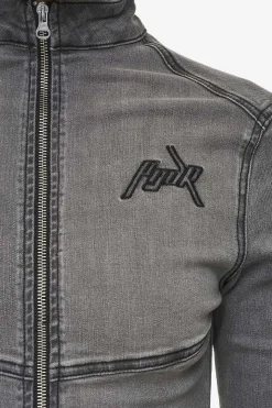 Pegador Tops|Elly Denim Biker Jacket Washed Deep Grey