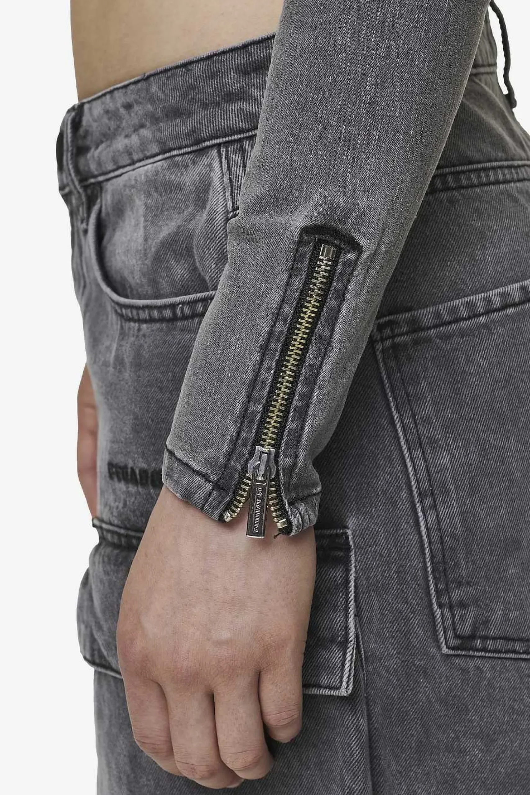 Pegador Tops|Elly Denim Biker Jacket Washed Deep Grey