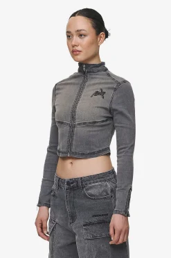 Pegador Tops|Elly Denim Biker Jacket Washed Deep Grey