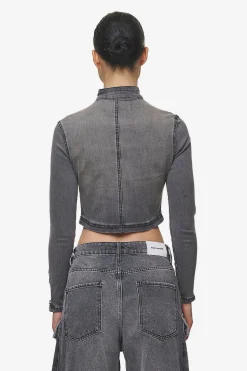 Pegador Tops|Elly Denim Biker Jacket Washed Deep Grey