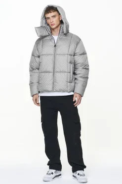 Pegador Jackets|Gallan Cropped Monogram Puffer Jacket Rock Grey