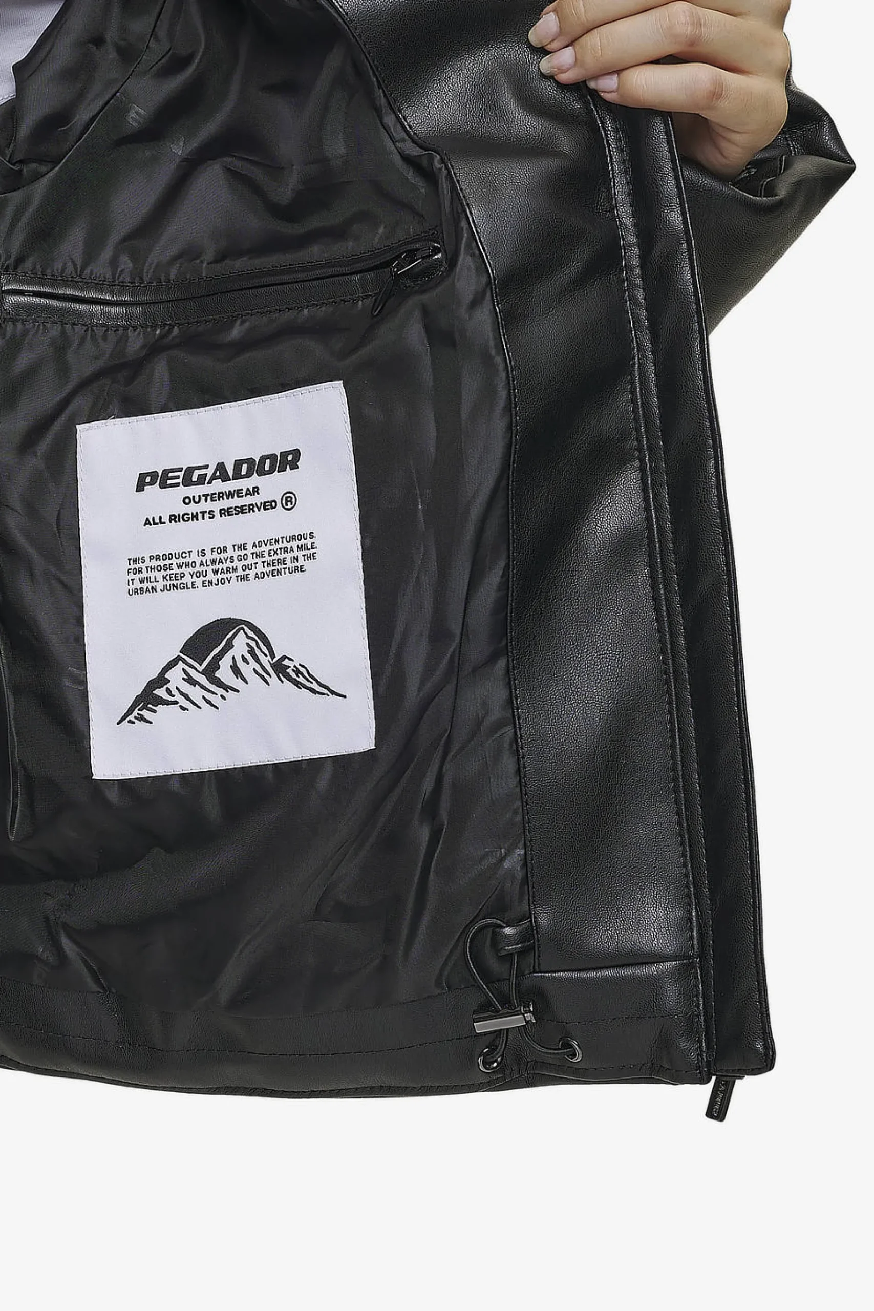 Pegador Jackets|Georgia Faux Leather Puffer Jacket Metal Logo Black