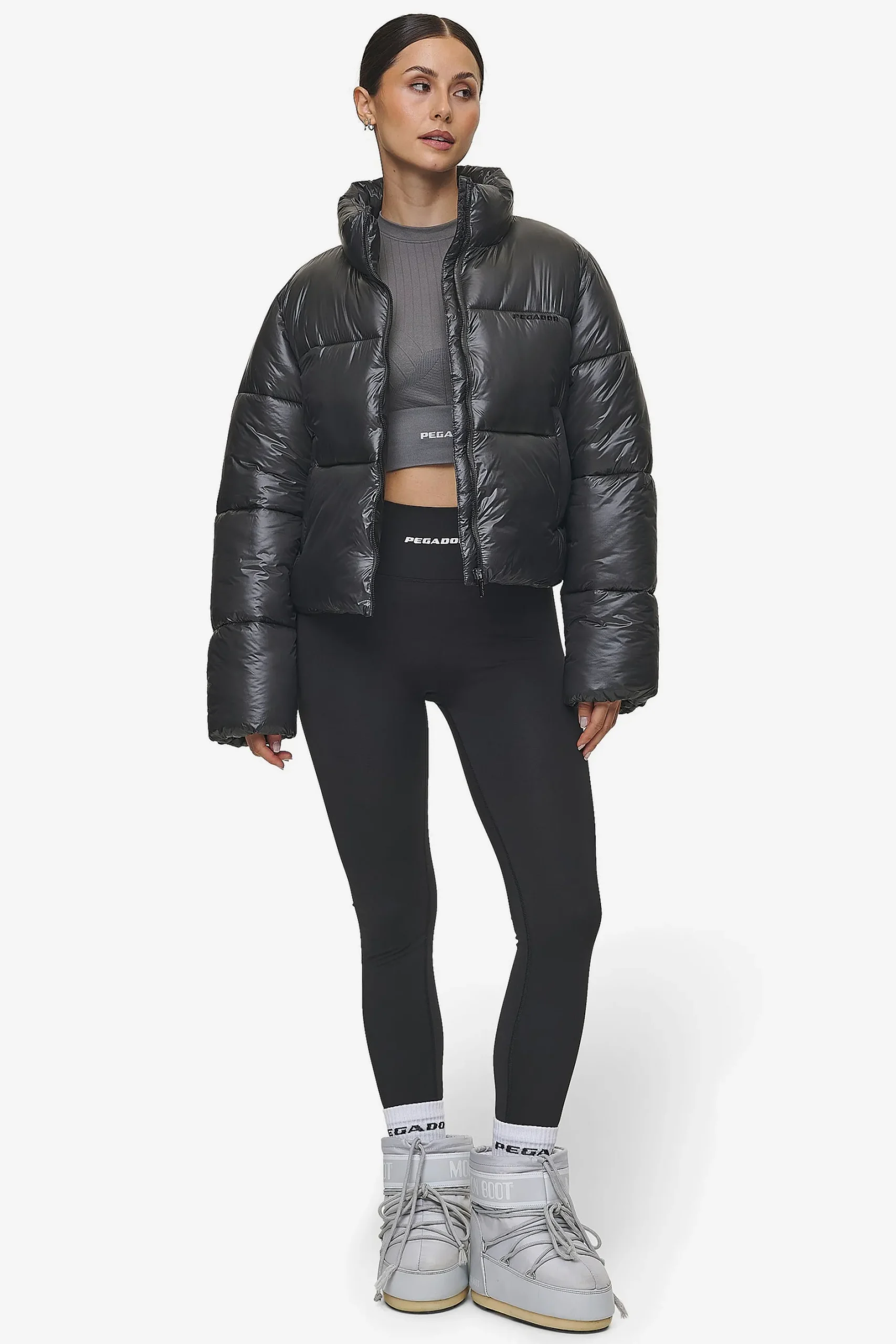 Pegador Jackets|Georgia Light Glossy Puffer Jacket Anthracite