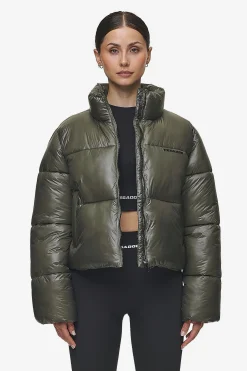 Pegador Jackets|Georgia Light Glossy Puffer Jacket Mud Olive