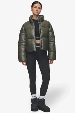 Pegador Jackets|Georgia Light Glossy Puffer Jacket Mud Olive