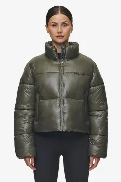 Pegador Jackets|Georgia Light Glossy Puffer Jacket Mud Olive
