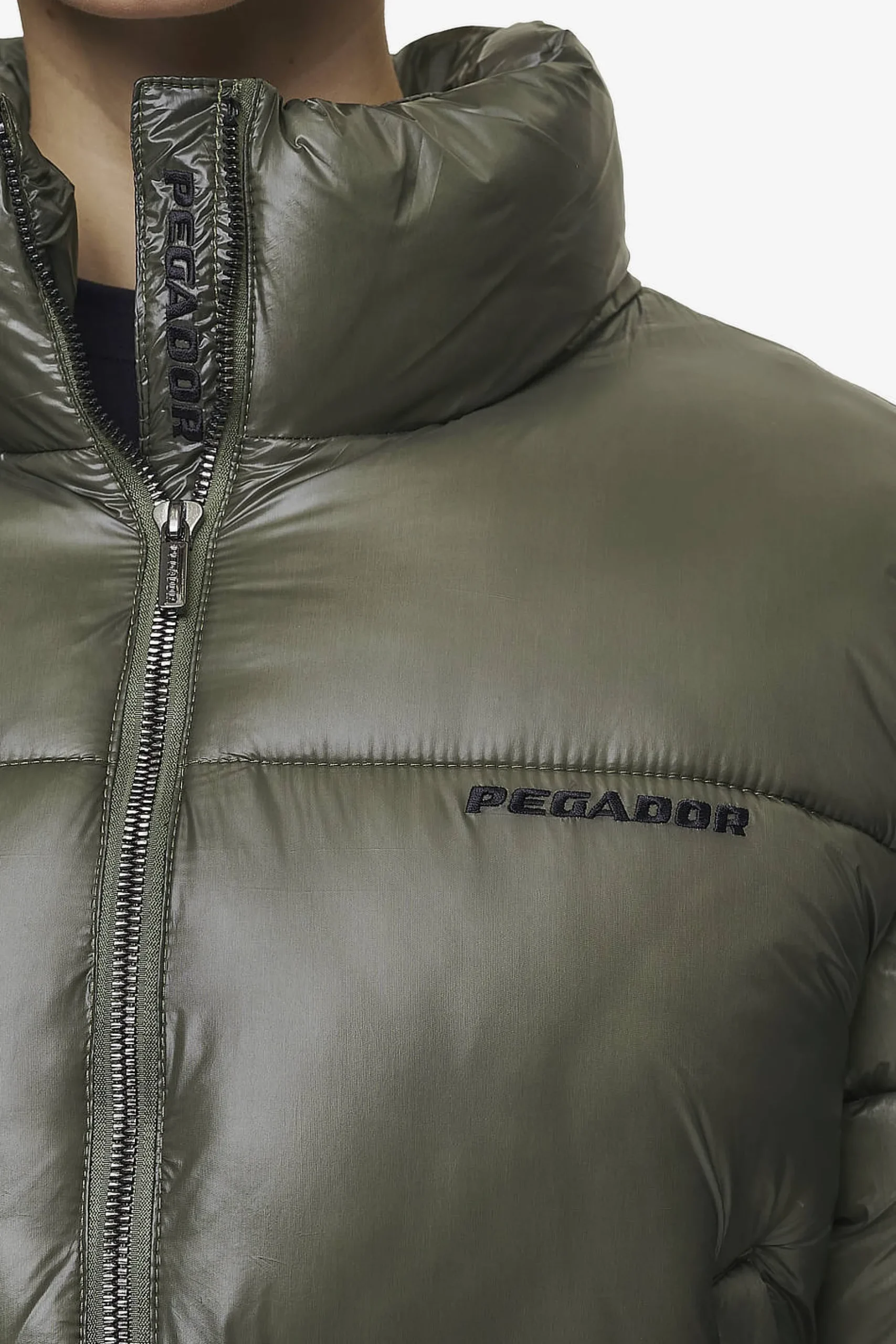 Pegador Jackets|Georgia Light Glossy Puffer Jacket Mud Olive
