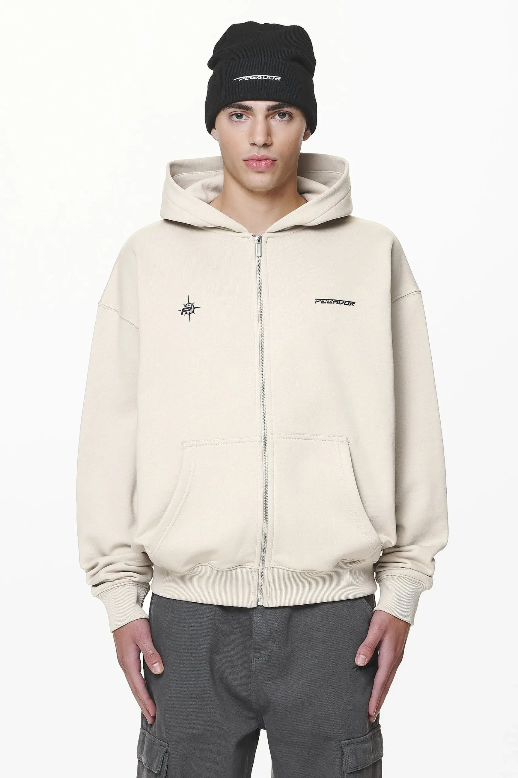 Pegador Hoodies|Zip Hoodies|Gien Oversized Sweat Jacket Washed Dust Cream