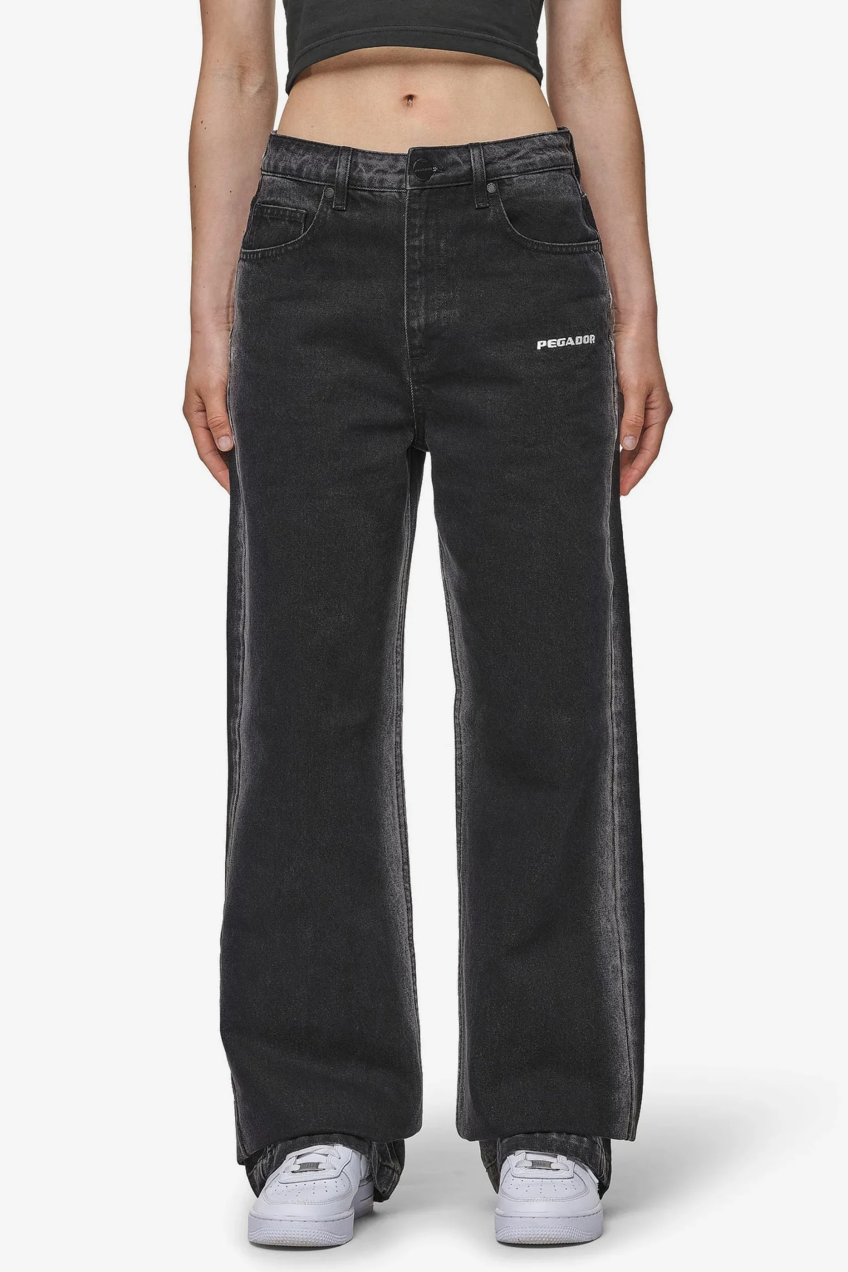Pegador Jeans|Gina Sprayed Wide Leg Jeans Washed Black White