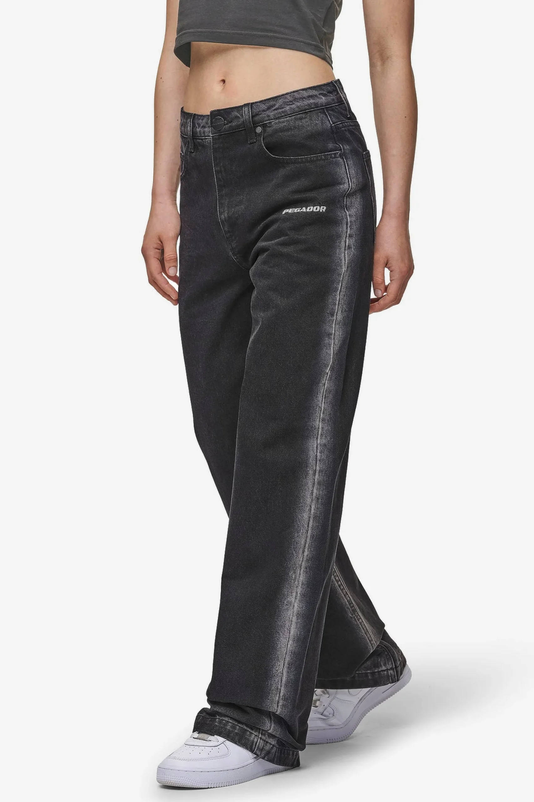 Pegador Jeans|Gina Sprayed Wide Leg Jeans Washed Black White
