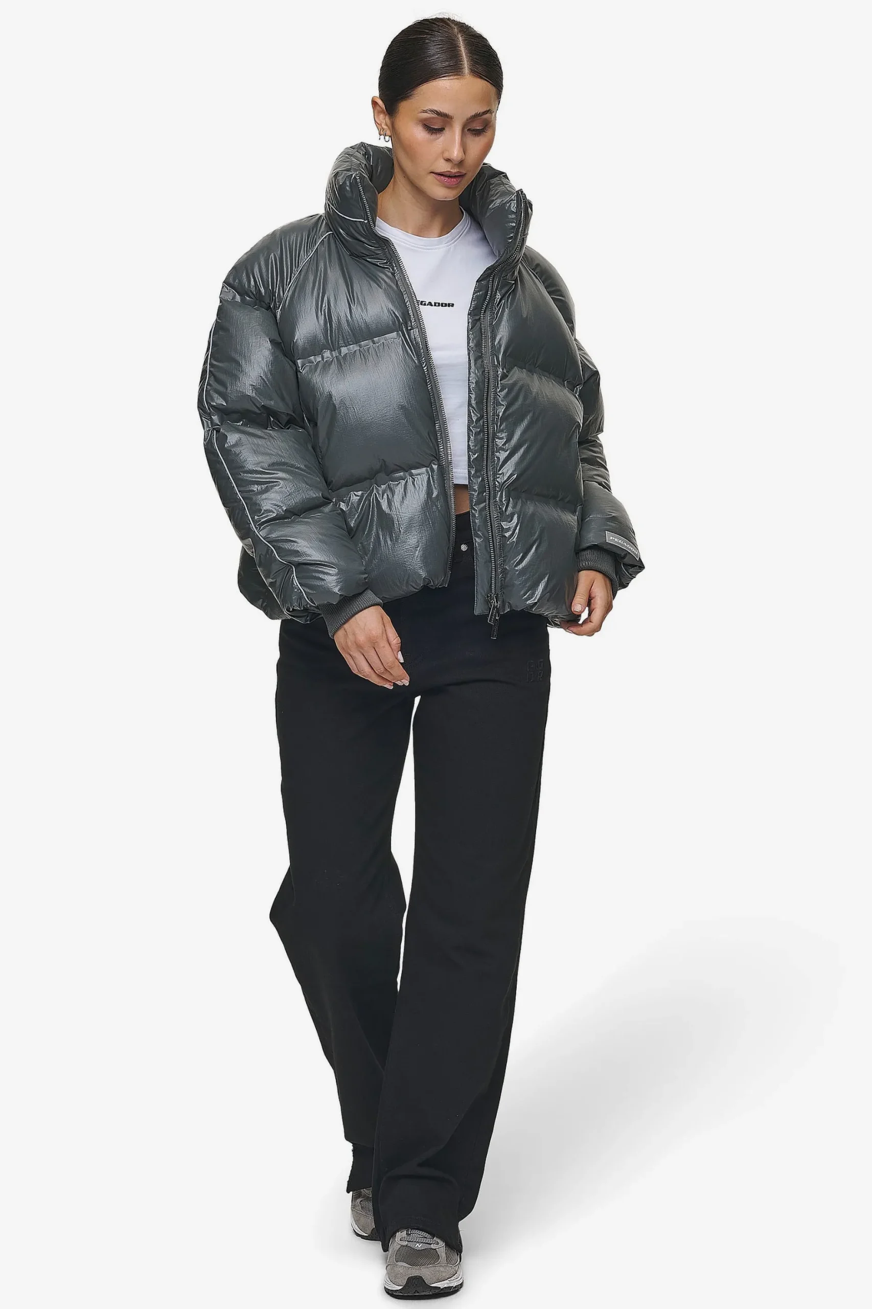 Pegador Jackets|Henra Crushed Glossy Oversized Raglan Puffer Jacket Anthracite